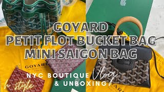 GOYARD MINI SAIGON amp PETIT FLOT BUCKET BAG UNBOXING 고야드 👜 가방 미니 사이공  언박싱 버킷백  미니 파우치 착용샷 뉴욕 매장 [upl. by Eidnam]