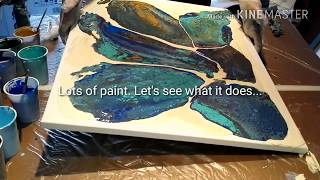 Acrylic pouring BIG CANVAS 6 quotflip cupquot Ocean theme Fluid Art [upl. by Nonnarb]