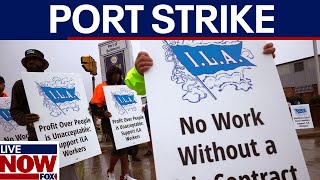 Port strike 2024 Dockworkers demand 77 wage increase  LiveNOW from FOX [upl. by Deehahs644]