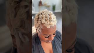 Blonde Pixie Betty Boop curls pixiecut blondehairstyles bettyboop hairstylist [upl. by Artsa]