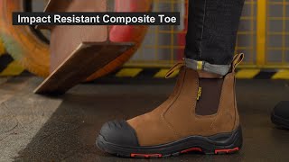 Safetoe Work Boots Genuine Leather Dealer Boots with Composite Toecap M8025NB [upl. by Anialeh924]