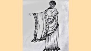 How To Draw a Girl Backside Wearing SareeTrishas World [upl. by Orly]