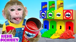 Baby Monkey NeNe Discover Four Elements Pringles Potato Chips Vending Machine  NENE ANIMAL MONKEY [upl. by Inan]