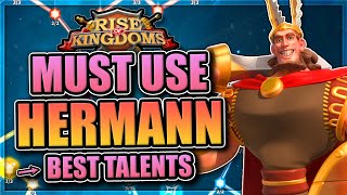 Hermann talents and pairings in Rise of Kingdoms Strong F2P epic commander [upl. by Nivre]