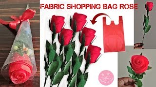 SINGLE ROSE BOUQUET WITH FABRIC SHOPPING BAG  EASY VALENTINES DAY ROSE BOUQUET  FABRIC ROSE [upl. by Anaul]