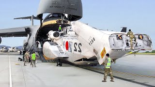 US Loading Japan’s Brand New CH53 Helicopters Into Massive C5 for Air Delivery [upl. by Enair]