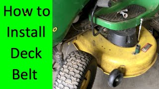 Install DECK BELT John Deere Riding Mower S100 S110 S120 S130 S140 Rider Repair Fix Change Replace [upl. by Tammi]