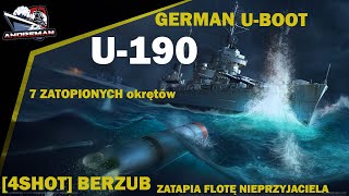 German UBOOT typ U190 tier VIII World of warships okręty podwodne [upl. by Artenahs]