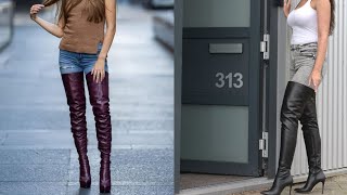 Trending collection of leather thigh high heel boots over knee boots for ladies [upl. by Cherry]