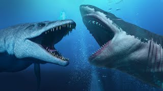 Mosasaurus vs Megalodon  Dino Adventure  Mosasaurus  Megalodon Shark  Dino Battle  Dinosaur [upl. by Baptiste]