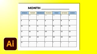 Create A Blank Calendar Template Printable In Illustrator CC In Minutes [upl. by Hnib]