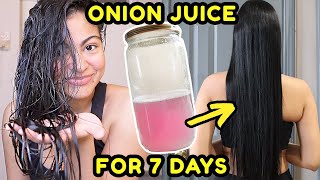 I tried ONION JUICE on my hair FOR 7 DAYS amp THIS HAPPENED before amp after results [upl. by Ardnoet]