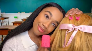 ASMR Girl Who’s Obsessed With You Plays With Your Hair In the back of the Class 🤩💆 ASMR Hair Play [upl. by Nahtanohj]