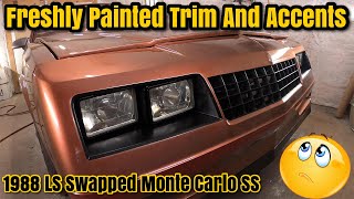 How To Restore  Paint Your Car Trim Accents Black  Painting Monte Carlo SS Trim Pieces Satin Black [upl. by Gibe]