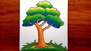 Tree Drawing  How To Draw Tree Step By Step  Tree Drawing With Colour  Tree Drawing [upl. by Aisaim]