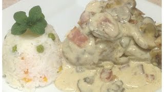 Pollo en Crema de Champiñones con Tocino RIQUÍSIMO Y MUY FACIL [upl. by Malachi]