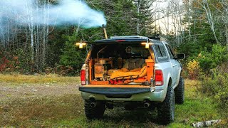 Truck Camping With Wood Stove Heated Camper [upl. by Arhas462]