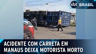 Carreta tomba em cima de carro e deixa motorista morto em Manaus  SBT Brasil 030924 [upl. by Tallia]