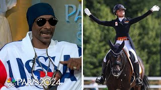 Snoop Dogg grooves along with equestrian dressage routines at the Paris Olympics  NBC Sports [upl. by Etnahs]