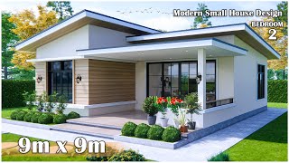 Modern Small House Design  9m x 9m with 2 Bedroom Simple life [upl. by Vergne]