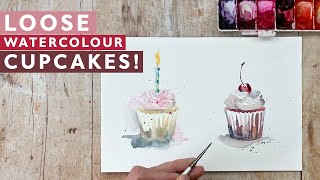 How To Paint Loose Watercolour Cupcakes [upl. by Ydnew]