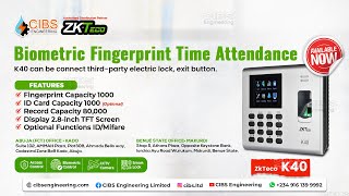 ZKTECO K40 BIOMETRIC  TIME ATTENDANCE amp ACCESS CONTROL TERMINAL [upl. by Rich]