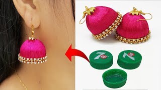 বোতলের ক্যাপ দিয়ে কানের ঝুমকা  Bottle Cap Silk Thread Jhumkas  Bridal Earring [upl. by Eltsirc]