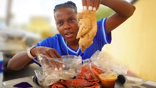 Boiled Pig Feet Spicy Crawfish amp Blue Crabs  Louisiana Seafood Boil Mukbang [upl. by Brade]