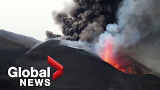 La Palma volcano Cones continue to collapse triggering landslides of lava [upl. by Damien]