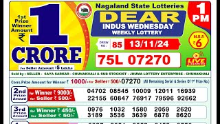 🔴LIVE Nagaland Lottery Result Today 1PM 13112024 Dear Indus Wednesday [upl. by Meredeth]