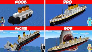 Minecraft Titanic HOUSE BUILD CHALLENGE  NOOB vs PRO vs HACKER vs GOD  Animation [upl. by Auginahs]