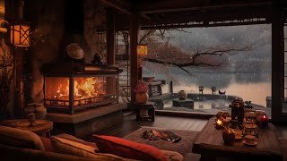 Private Japanese Onsen  Snow Cozy Fireplace Sounds for Deep Sleep  Relax [upl. by Oirom]