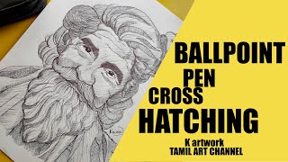 Ballpoint pen cross hatchingtamil artistK artwork [upl. by Sayles]