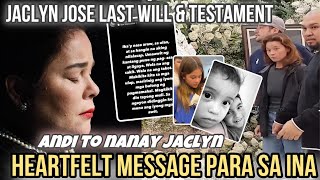 JACLYN JOSE nakapag handa bago pumanaw may LAST WILL amp TESTAMENT na bumungad para kay Andi at Gwen [upl. by Highams]