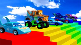 TRANSPORTING PIXAR CARS amp FRUITS WITH COLORED amp JOHN DEERE vs CLAAS vs TRACTORS  BeamNGdrive [upl. by Joyce]