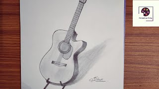 Very Easy  How To Draw Guitar With Pencil  Step By Step For Beginners [upl. by Lombard425]