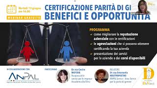 Webinar  CERTIFICAZIONE PARITÀ DI GENERE BENEFICI E OPPORTUNITA [upl. by Lewej386]