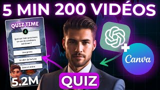 Comment créer 200 vidéos QUIZ TikTok en 5 min avec l’IA ChatGPT  Canva [upl. by Ecinnaj797]