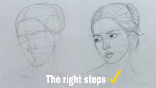 How to draw a portrait using Loomis method  realistic face [upl. by Nirual142]