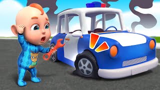 Lets Repair the Car Song  Where is My Wheels  Police Song  Rosoo Nursery Rhymes amp Kids Songs [upl. by Aennil]