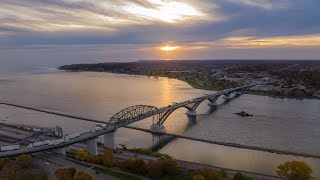 4k Drone Peace Bridge from Buffalo New York to Ontario Canada [upl. by Ydassac]