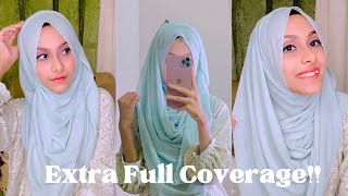 EXTRA FULL COVERAGE HIJAB TUTORIAL  Noshin Nower 💜 [upl. by Nwahsor832]