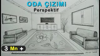 ODA ÇİZİMİ TEK NOKTALI PERSPEKTİF İÇ MEKAN ÇİZİMİ  HOW TO DRAW a ROOM WITH 1 POINT PERSPECTIVE [upl. by Kecaj]