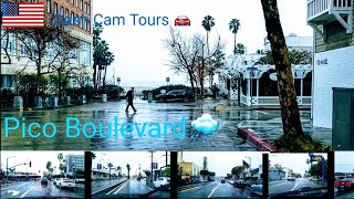 Dash Cam Tours 🚘 Driving on Pico Boulevard in the Rain Los Angeles California USA [upl. by Auburn108]