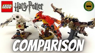 LEGO Harry Potter 2022 Magical Creatures CollectionComparison Hedwig Fawkes amp Hungarian Horntail [upl. by Jamaal565]