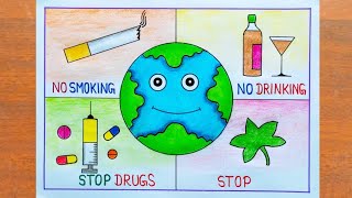 International Day Against Drug Abuse Poster Drawing Easy Steps  Say No To Drugs Poster Drawing [upl. by Jervis]