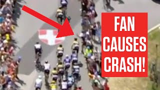 Spectator Causes Tour de France 2023 Crash As Entire Peloton Goes Down In Stage 15 [upl. by Ardiedal]