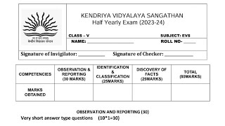 Half Yearly Exam Question Paper  Class5 EVS CBSE Exam Paper For Kendriya Vidyalaya Students [upl. by Karlan302]