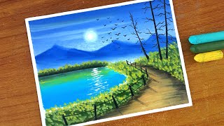 Easy Oil Pastel Nature Landscape Painting for beginners  Oil Pastel Drawing [upl. by Namdor]