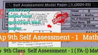 9th class maths fa1 real 💯💯question paper and answers key Self assessment1202425 [upl. by Eiramana]